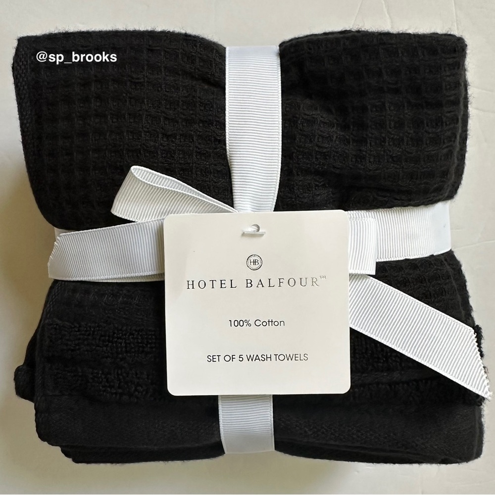 🎁9 PC Hotel Balfour Oversized Bath Towel Set - Cotton -Black Caviar Waffle - Picture 6 of 9